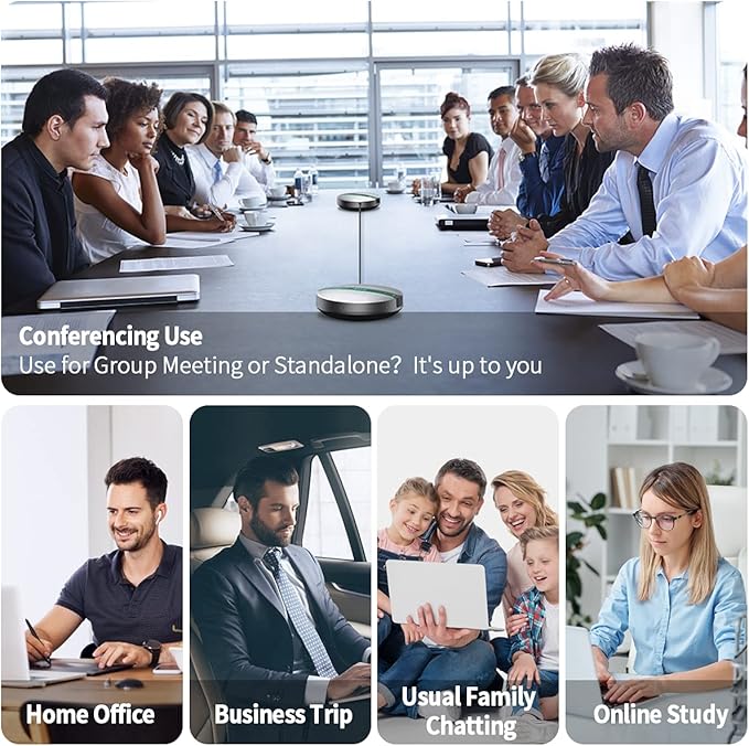 2 in 1 Daisy-Chain Conference Speaker for 12 Attendees, Each Bluetooth Speakerphone with 6 Mics, USB/Dongle/Bluetooth Connection, Compatible with Conferencing Apps for Home Office