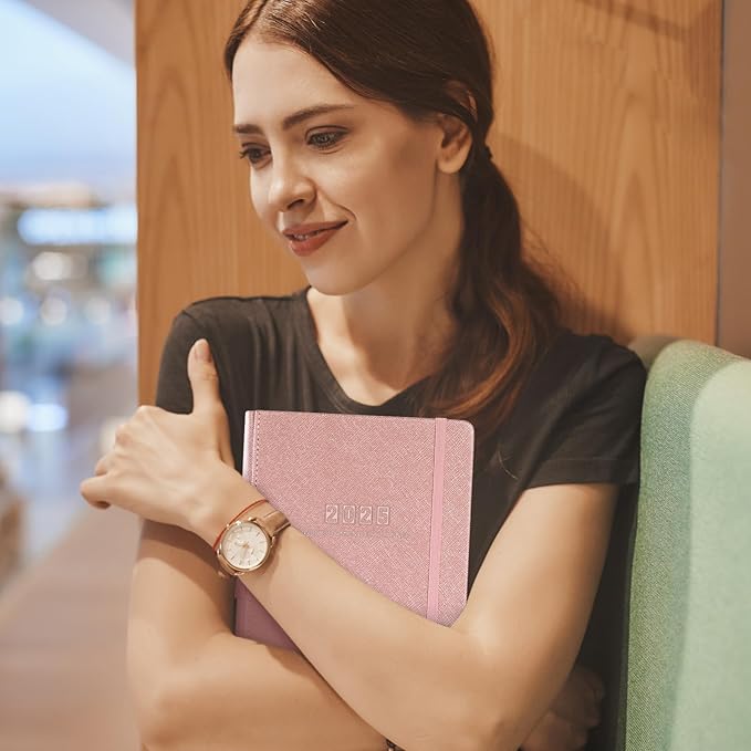 2025 Planner - 2025 Planner Weekly and Monthly, 5.75" x 8.25", Jan. 2025 - Dec. 2025, Saffiano Leather with Thick Paper, Back Pocket with 40 Notes Pages - Rose Gold