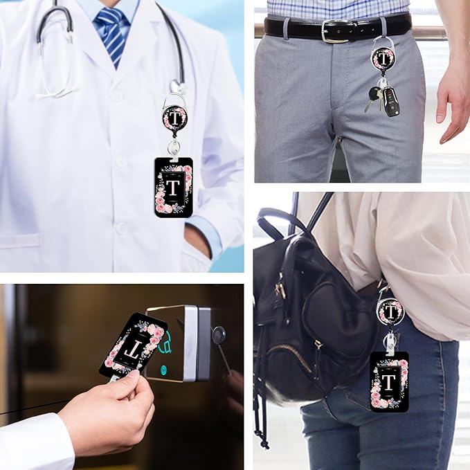 A-Z Badge Holder with Retractable Reel and Breakaway Lanyard Badge Clips Retractable Heavy Duty Badge Reel，Keychain，ID Holder with Breakaway Lanyard for School Nurse Office Teen T