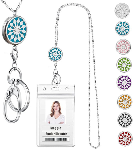 Lanyards for Women Teacher Lanyard with ID Holder Badge Lanyards for ID Badges Necklace Keychain Fashion Silver Chain Lanyard Nurse Teacher Appreciation Gift Office Work Jewelry