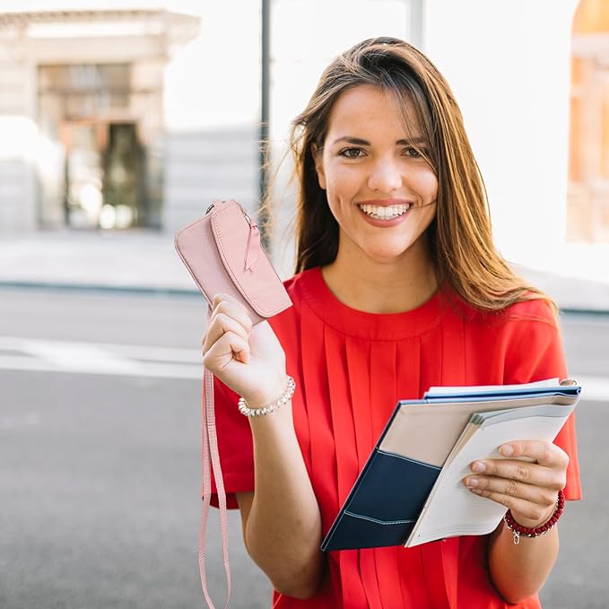 WONDERFUL FLOWER Card Holder, RFID Blocking, ID Holder with Lanyard for Women, Dual Pockets, Badge Holder, Lanyard Wallet, Fabric Keychain ID Pouch, Pink