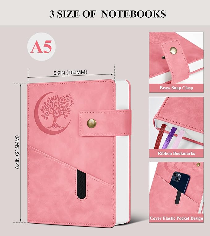 365 Page Thick Lined Journal Notebook for Men Women, A5 Leather Journals for Writing, Hardcover Notebooks for Work, School, Note Taking,Travel, Business,Personal Diary, College Ruled 5.9" x 8.4"