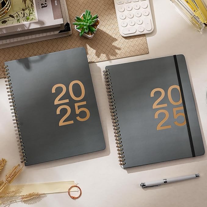 2025 Planner - 8" x 10" Hard Cover Planner 2025, Weekly Note Pages, JAN 2025 - DEC 2025, Calendar 2025 Planner, Large Writing Space, Elastic Band, Inner Pocket, Excellent for School & Office Schedule