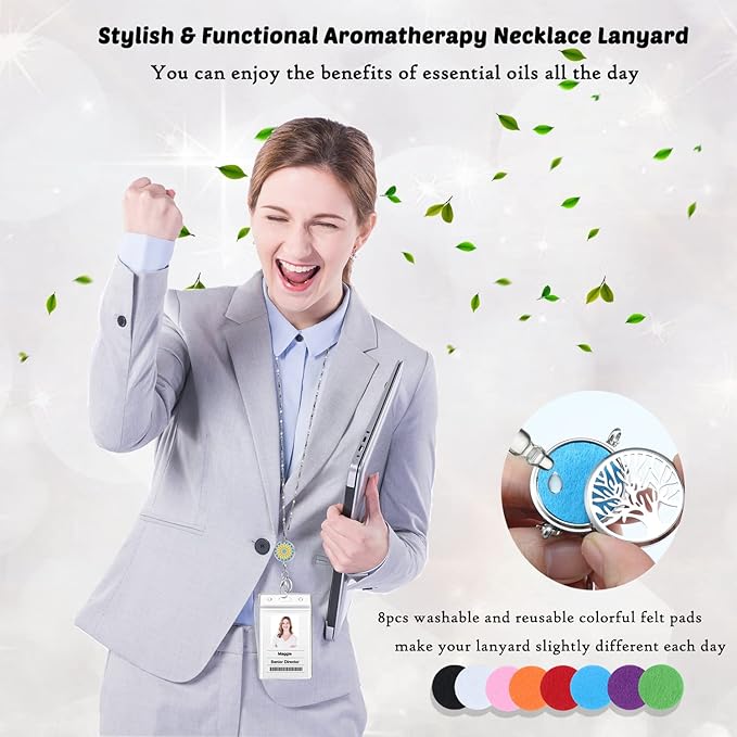 Lanyards for Women - Teacher Lanyards for ID Badges and Keys Stainless Steel Necklace Lanyard with ID Holder, Teacher Appreciation Gifts Sunflower Female Employee Nurse Accessories Work Office Jewelry