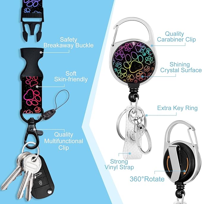 Lanyards for Id Badges, Cute Dog Paw Lover Badge Holder with Retractable Reel Belt Clip, Work Name Tag Lanyard Vertical ID Card Protector Case for Women Nurse Nursing Doctor Teacher Student