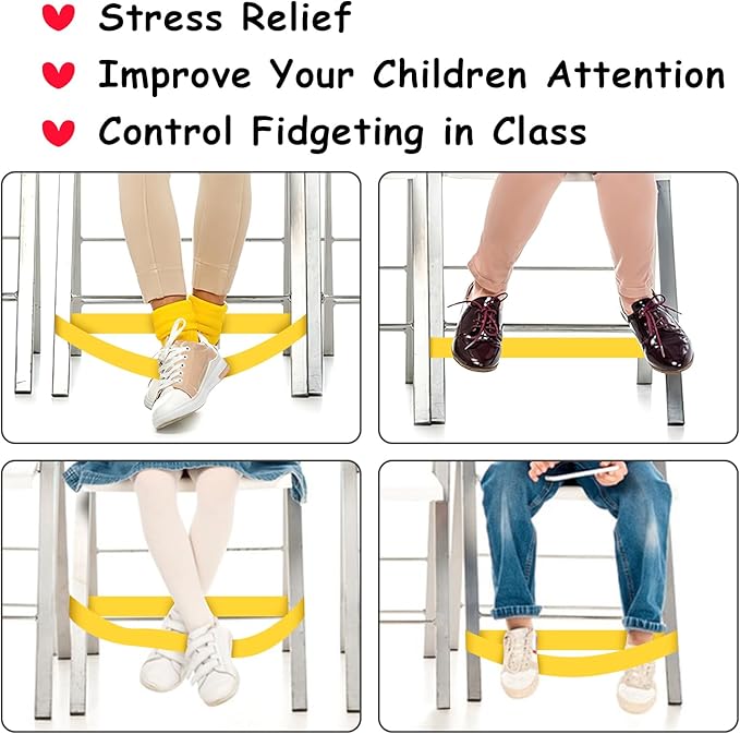 6 Pack Chair Bands for Kids with Fidgety Feet, ADHD Tools for Kids, ROOKEA Sensory Room Must Haves for Adhd Kids Fidget Chair Bands Autism Classroom Must Haves ADHD Tools for Classroom Home Chairs