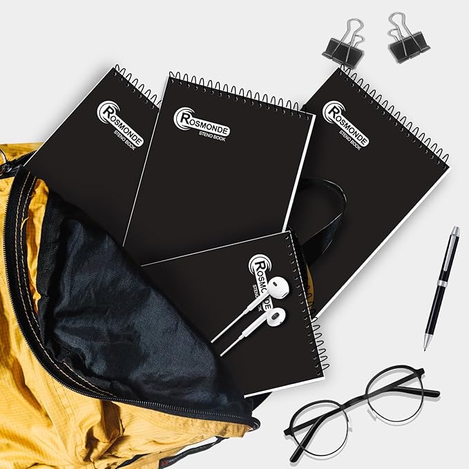 48 Pack Bulk Spiral Steno Pads, 6"x 9", Steno Notebook Gregg Rule, Black Covers, 80 Sheets (160 Pages), Top Spiral Notebook, Bulk Steno Notebooks for Notes in School, College, Office Notepad