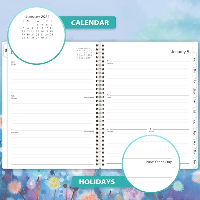 2025 Planner - Planner 2025, Jan 2025 - Dec 2025, 2025 Planner Weekly and Monthly, 8.5" x 11" 2025 Calendar Monthly Planner with Tabs & Pocket, Flexible Cover - Blue Floral