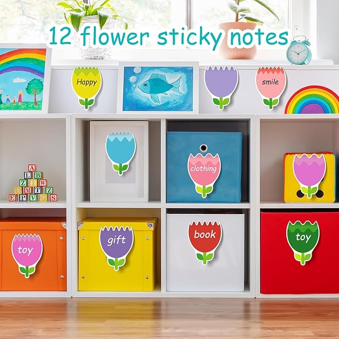 48 Pieces Spring Flowers Sticky Notes Tulips Florals Notes Pads Self-Adhesive Cute Flowers Sticky Memo Notes for Spring School Office Home Supplies Students Teachers Present