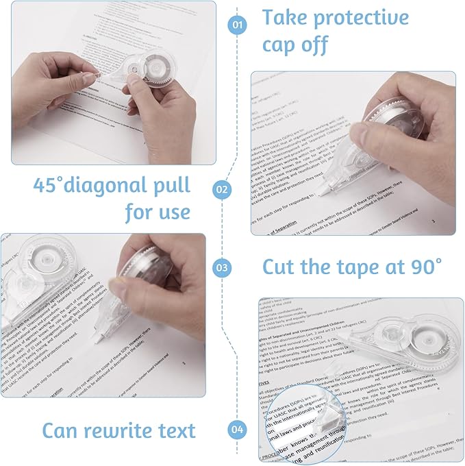 4 Pcs 39.4 Ft Correction Tape, Tear-Resistant Tape Bulk for School, Office, Note Taking, Journal (Tape Width 0.2 in, Clear)