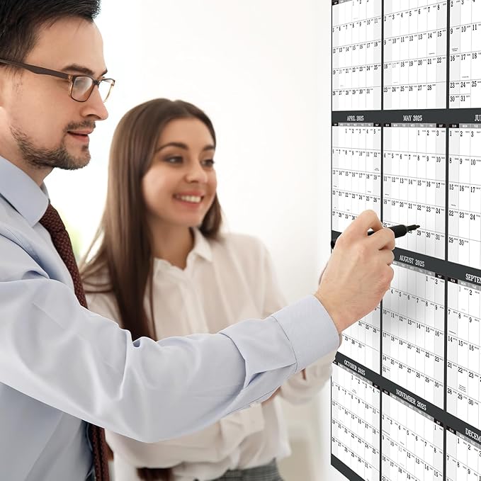 2025 Yearly Wall Calendar - Jan. 2025 - Dec. 2025, 34.3" x 22.8" (Open), Yearly Wall Calendar 2025 with Julian Date, Vertical Calendar with Premium Paper, Round & Planner Sticker, Gray