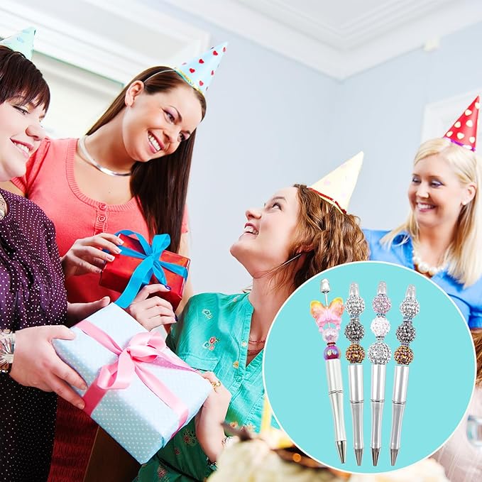 15 Pieces Beadable Pens - Beaded Pens Plastic Diy Black Ink Ballpoint Pens Bulk - Bead Pens Suitable For Teacher, Students, Office, School, Graduation Gift Supplies（Silver）