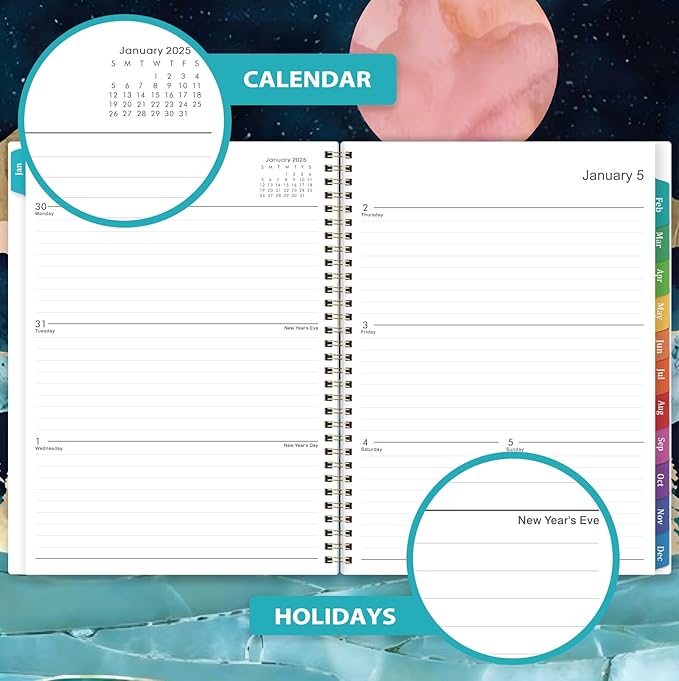 2025 Planner - 9" x 11" Planner Weekly and Monthly 2025, Jan 2025 - Dec 2025,12 Monthly Colorful Tabs, Elastic Closure, Back Pocket - Green Marble