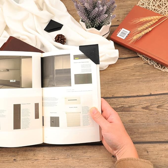 3 Pieces Leather Bookmarks Handmade Page Marker for Men Women, Faux Leather Page Clips Corner Book Markers for Teachers Gift for Writers Bookworm Book Lovers (06-Black Brown)