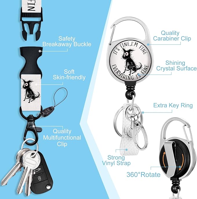 Lanyards for Id Badges, I'm Fine Everything is Fine Badge Holder with Retractable Reel Clip, Funny Dog Name Tag Lanyard Vertical ID Card Protector Case for Women Nurse Doctor Teacher Student