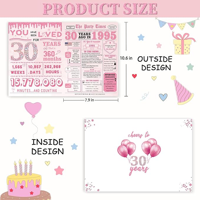 30th Birthday Decorations for Her，30th Birthday Gifts for Women，30 Bday Card，30 Year Old Bday Gifts for Wife Daughter Sister Girlfriend Family Friends Bestie Coworker