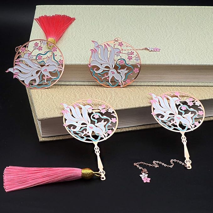1pcs Metal Bookmark, Beautiful Vintage Bookmarks with Tassels for Women Reader (Nine-Tailed Fox)