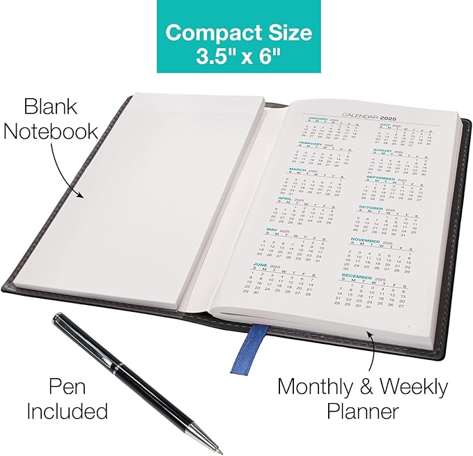 2025 Pocket Planner/Pocket Calendar and Pen, 3.5"x6": Includes 14 Months (November 2024 - December 2025) / 2025 Weekly Planner/Weekly Agenda/Monthly Calendar Organizer (Navy/Black)
