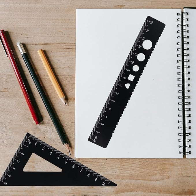 5 Pcs Metal Geometry Set, Math Drafting Ruler Kit- Aluminum Triangle Rulers, Protractor, 8 Inch and 6 Inch Drawing Ruler, Measuring Tool for School and Office (Metric and Imperial, Black)