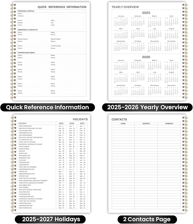 2025 Planner - 8" x 10" Hard Cover Planner 2025, Weekly Note Pages, JAN 2025 - DEC 2025, Calendar 2025 Planner, Large Writing Space, Elastic Band, Inner Pocket, Excellent for School & Office Schedule