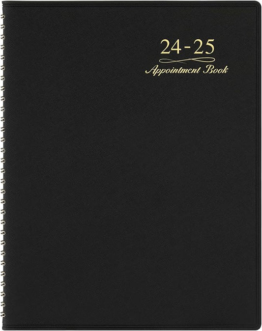2024-2025 Weekly Appointment Book - Appointment Book 2024-2025, Jul 2024 - Jun 2025, Daily/Hourly Planner with Tabs, 15 Minutes, 8.26" x 10.7", Wirebound - Black