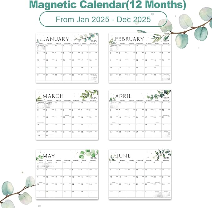 2025 Magnetic Calendar - Jan.2025 - Dec.2025, 8" × 10", Magnetic Calendar for Refrigerator, 2025 Magnetic Calendar, Julian Dates, Tear-off Pad, Perfect for Planning