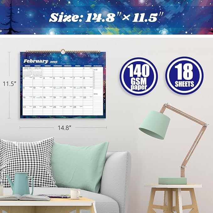 2025 Calendar 18 Month Wall Calendar 2025-2026, January 2025 to June 2026 Calendar with Julian Dates, 14.8" X 11.5" (2025-2026 Wall Calendar Starry Sky)