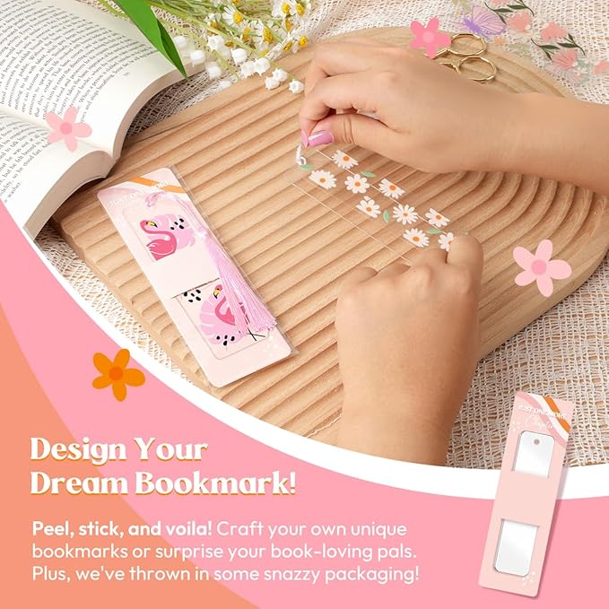 48PCS Bookmark Making Kit, 24 Acrylic Bookmark Blanks with 24Pcs Tassels, 24UV Stickers about Booklover Theme, DIY Blank Bookmarks Waterproof UV DTF Transfers Stickers for Clear Bookmarks DIY Projects