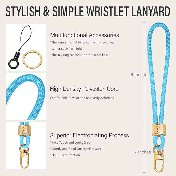 Fishent Keychain Wristlet lanyard, Cute Key Chain Holder, Upgraded Woven Wrist Lanyard for Keys, Wristlet Strap Keychain for Women Men Car Keys ID Badges Card Wallet Phone (Sky Blue)