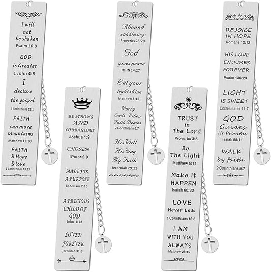 5 Pcs Christian Gifts for Women Metal Religious Bible Verse Bookmark Gifts for Friend Inspirational Christian Bookmarks with Church Cross Chain Scripture Bookmarks for Men Bulk Gift(Silver)