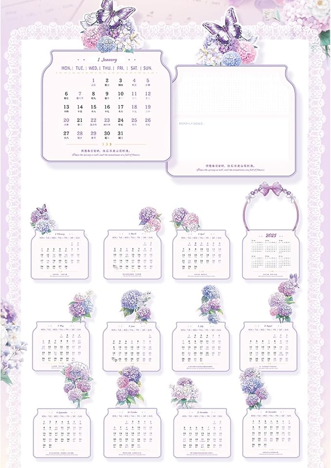 2025 Creative Desk Calendar Unique Flower Basket Shape New Year Schedule Calendar 8.5" x 6" - Hydrangea