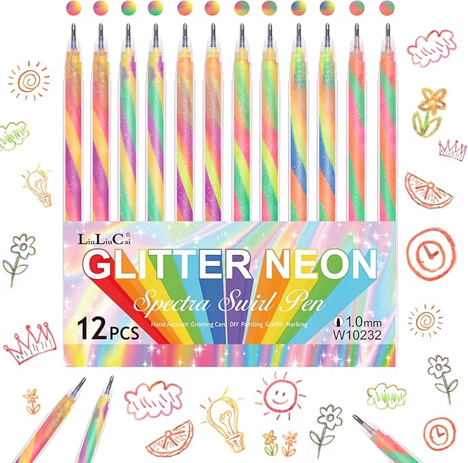 12 Pack Mixing of 3 Colors Rainbow Gel Pens Color Changing Ballpoint Pen Glitter Pen Set for Adults Coloring Books Drawing Doodling Scrapbooking Notes