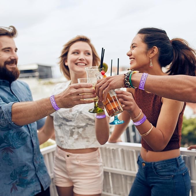 Henoyso 600 Pcs Saturday Paper Wristbands Event Wristbands Paper Bracelets Wristbands Numbered Waterproof Party Wristbands for Events Day of The Week(Purple)