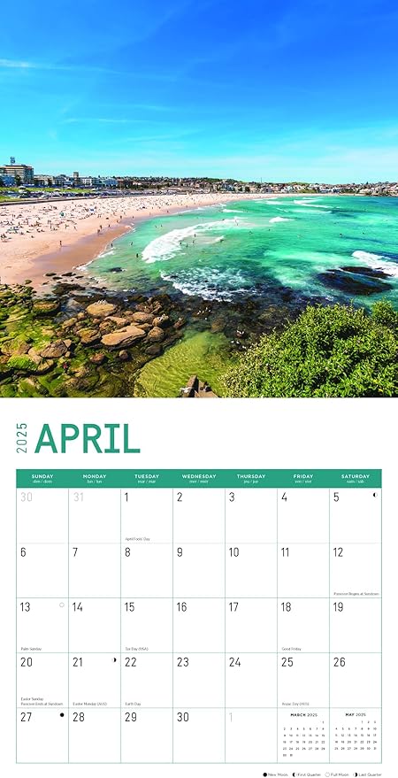 2025 Beaches Monthly Wall Calendar by Bright Day, Includes Over 300 Stickers, 12 x 12 Inch