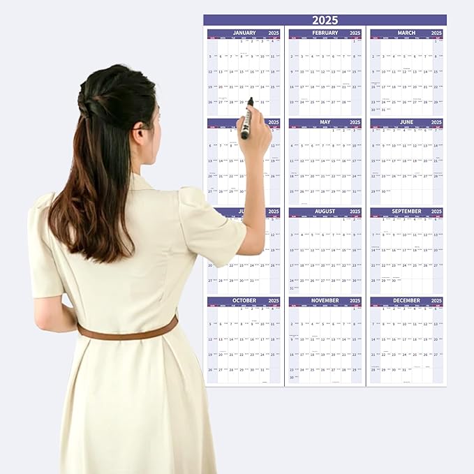 2025 Wall Calendar 34.8" x 22.8" Large Vertical Yearly Wall Hanging Calenda with Julian Date Thick Paper Calendar 12 Month Annual Wall Planner for Wall Office Fridge(Purple)