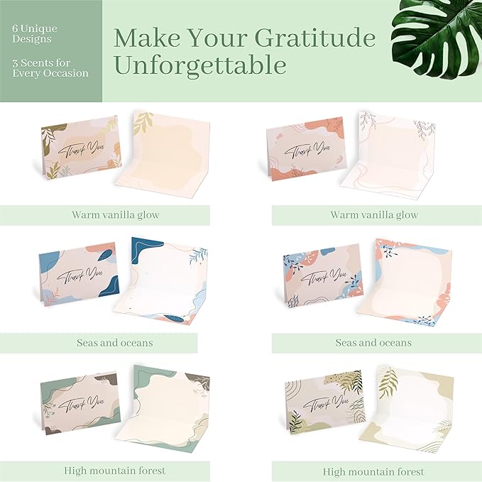 24 Pack Scented Thank You Cards with Kraft Envelopes & Matching Stickers, Scratch & Sniff Bulk Greeting Cards, 4x6 Inch Thank You Notes for Wedding, Business, Baby & Bridal Shower, Graduation, Funeral