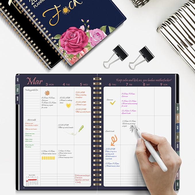 2025 Fuck It Planner for Tired-Ass Women, 6.4" x 8.3", 12 Months Funny Weekly Organizer With Sweary and Badass Affirmation, White Elephant Gifts for Adults Funny, JAN - DEC 2025, Black