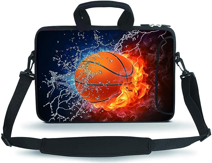 14 15 15.4 15.6 inch Messenger Bag Carrying Case Sleeve with Handle Accessory Pocket Fits 14 to 15-Inch Laptops/Notebook/Ebooks/Kids Tablet/Pad(Basketball Fire)