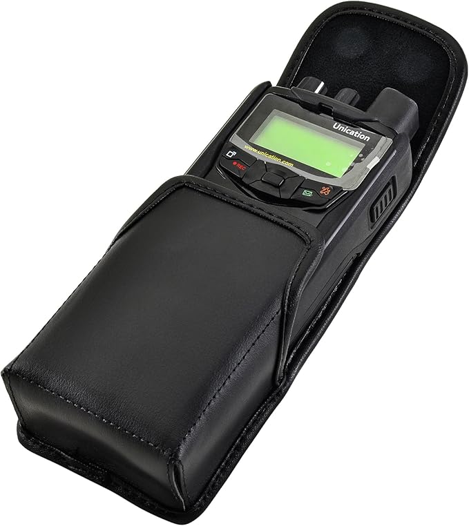 Unication G1 Voice Pager Carry Case and Holster, Black Leather Pouch with Heavy Duty Rotating Belt Clip, (Black Leather Pouch/Metal Belt Clip)