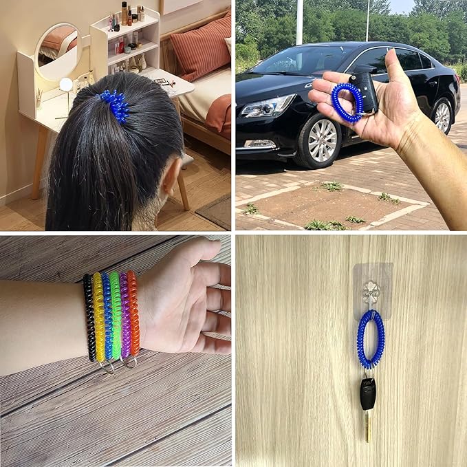 Pack of 36 Colorful Spring Spiral Wrist Coil Key Chain, Wristband Key Ring (White)