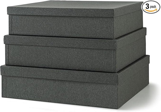 Soul & Lane Decorative Storage Boxes with Lids, Paper Storage Box Set for Keepsakes, Stationery, Office Organizers, Nesting Boxes, Black Kraft