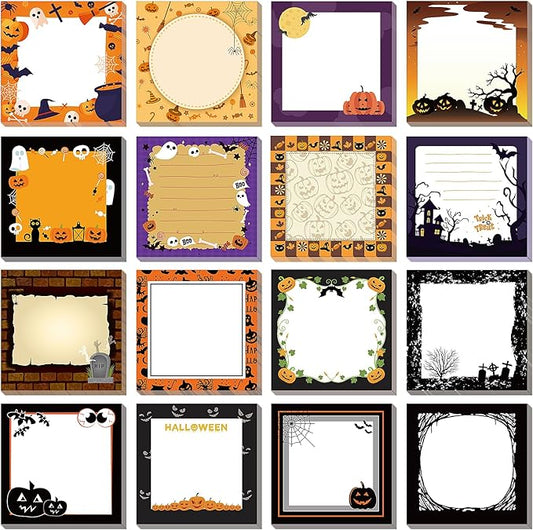 16 Pieces Halloween Sticky Note Self-Adhesive Halloween Note Pads with Spider Pumpkin Bat Eyeball Halloween Memo Notes for Halloween School Office Home Students Teachers Presents 30 Sheets Each