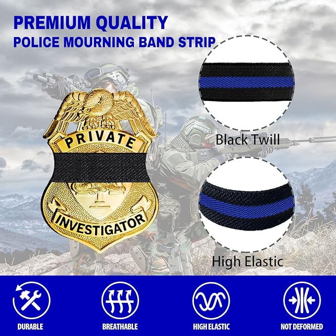 CREATRILL 40 Pack Police Mourning Band Stripe Police Officer Badge Shield Funeral Honor Guard Straps for Badge Size of 1.4" to 2.4", 2 Styles(20 Pack Black + 20 Pack Thin Blue Line)