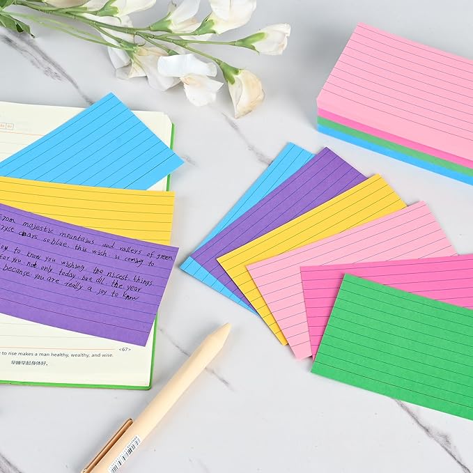 3"x5" Lined Index Cards in Bright Assorted Colored, 216 Pcs Flash Cards Colorful Ruled Notecards Study Cards for Learning Note Taking and Studying