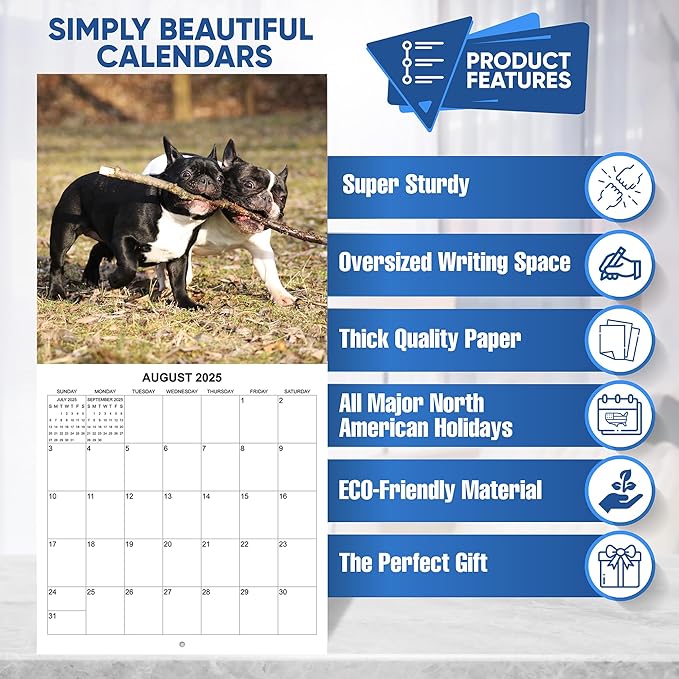 2025 French Bulldogs Monthly Hangable Wall Calendar | 12" x 24" | Thick Sturdy Paper | 2025 Dog Calendar