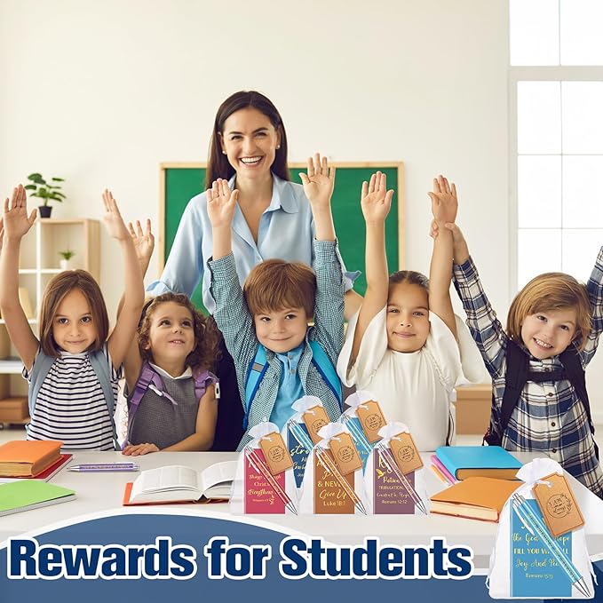 200 Pcs Bible Verse Sets Church Christian Gift Include 50 Scripture Notebooks 50 Bible Bamboo Pens 50 Thanks Tags 50 Organza Bags for Women Man Christian Party Gifts(Colorful,Novel)