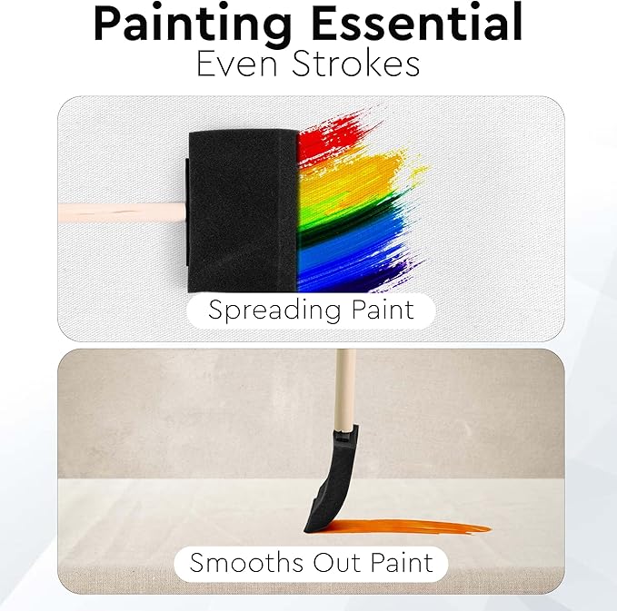 20 Piece Flat Flexible Poly Foam Bevel-Tipped Brush Set with Wooden Handles Ideal for Applying Paint, Oil-Based Paints, Stain, Varnish, Enamel, Latex Paint Smooth Surfaces & Arts & Crafts