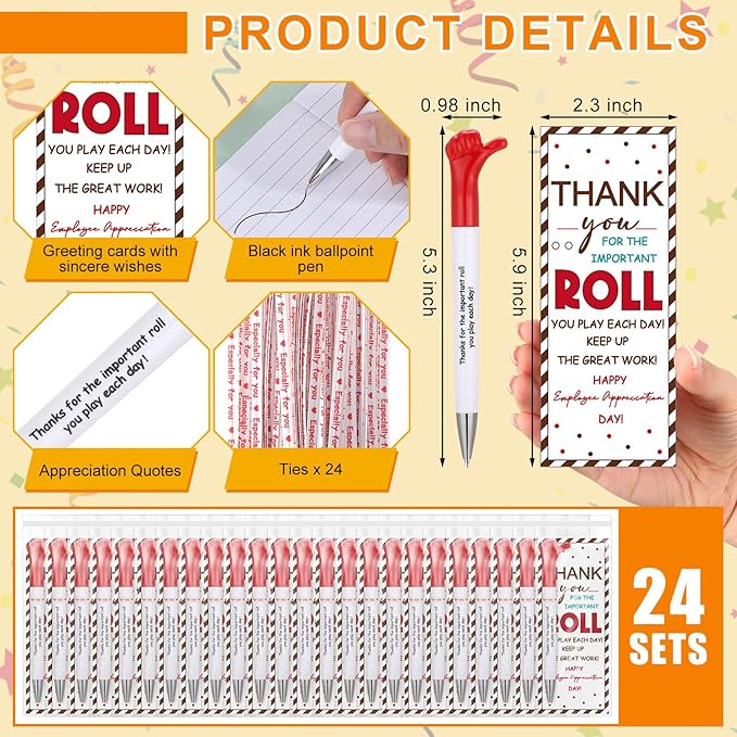 24 Sets Employee Appreciation Gifts Bulk Include Thumbs up Ballpoint Pens Thank You Card with Tie Thank You Gifts for Staff Coworkers Teachers Teem Volunteers Nurse