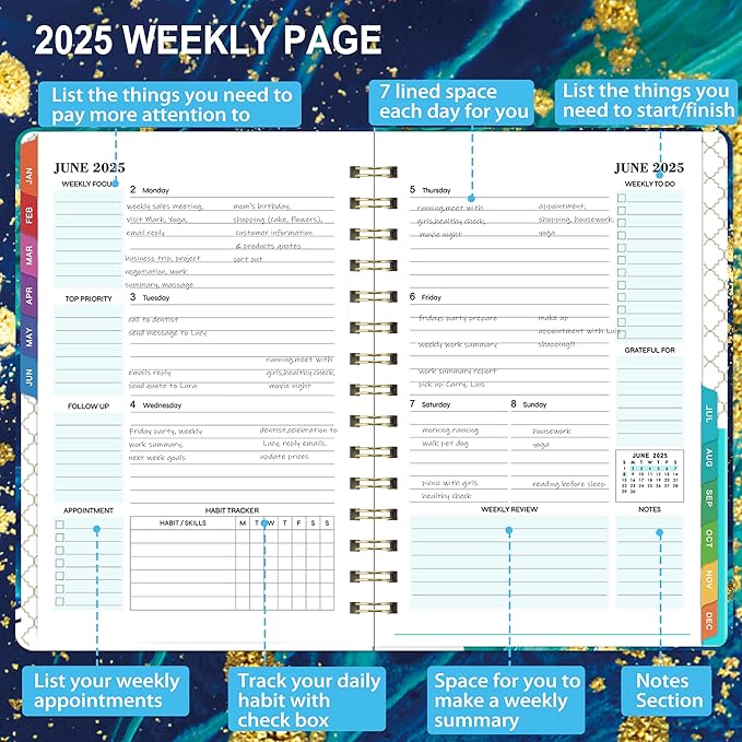 2025 Planner - 2025 Planner Weekly and Monthly, Special Weekly Page, JAN.2025 - DEC.2025, 6.3" x 8.4", Weekly Monthly Planner 2025 with 12 Colorful Tabs, Green Ink Pages, Perfect for Organization
