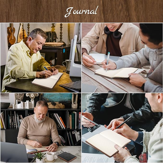 2 Pack Leather Vintage Journal for Men Soft Cover Lined Pages Notebook 180 Lay Flat for Writing Travel Diary, 5.7'' x 8.3'', Black, Dark Brown